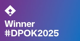 Violet-blue colour gradient with white lettering: ‘Winner DPOK2025’